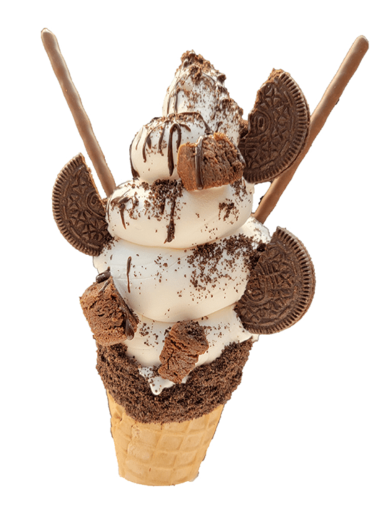 chocolate soft serve ice cream in a cone